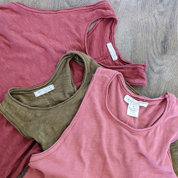 lovestitch Tops - Lovestitch Tank Tops Vintage Look Rolled Edges Racerback Tank Green Pink Small